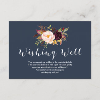 Cartão De Informações Marinho Burgundy Casamento Floral Desejando Bem