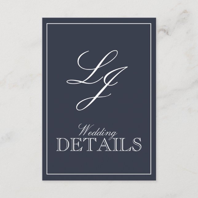 Cartão De Informações Marinho Clássico, Caligrafia Azul, Monograma, Casa (Frente)