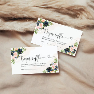 Cartão De Informações Marinho e Fralda Floral Cor-de-rosa pincelada