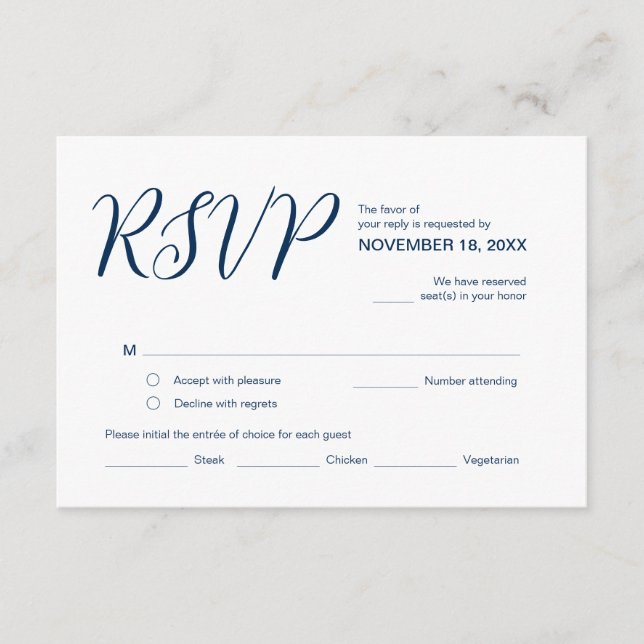 Cartão De Informações Marinho estético azul, RSVP Festa de casamento, Re (Frente)