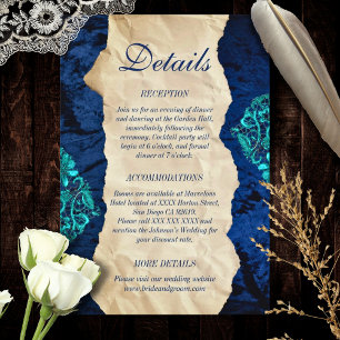 Cartão De Informações Marinho Teal Vintage Lace Elegante Estilo de Casam