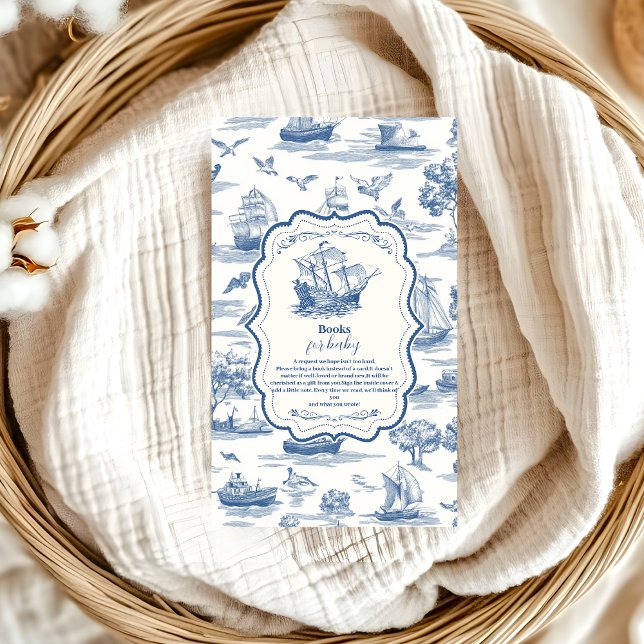 Cartão De Informações Marinho Toile - Chás de fraldas náuticos para bebê (Criador carregado)
