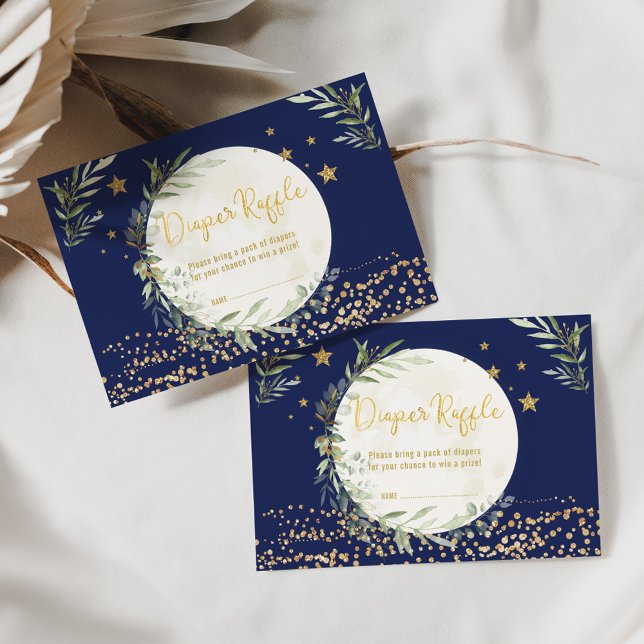 Cartão De Informações Marinho Verde Dourado Lua e Estrelas Fralda Raffle (Criador carregado)