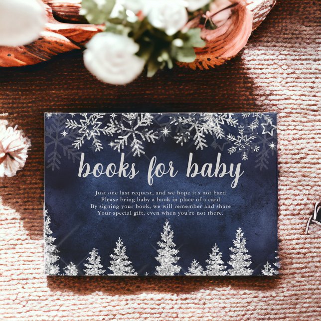 Cartão De Informações Marinhos de pinheiro prateado de inverno para bebê (Winter silver snow pine navy books for baby enclosure card)