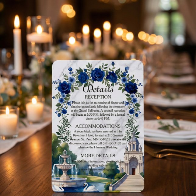 Cartão De Informações Mármore Branco Falso e Propriedade Floral de Aquar (Criador carregado)