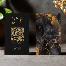 Cartão De Informações Mármore preto e dourado, RSVP de casamento do códi