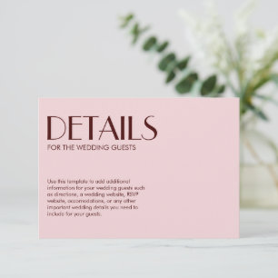 Cartão De Informações Maroon e casamento elegante cor-de-rosa pálido