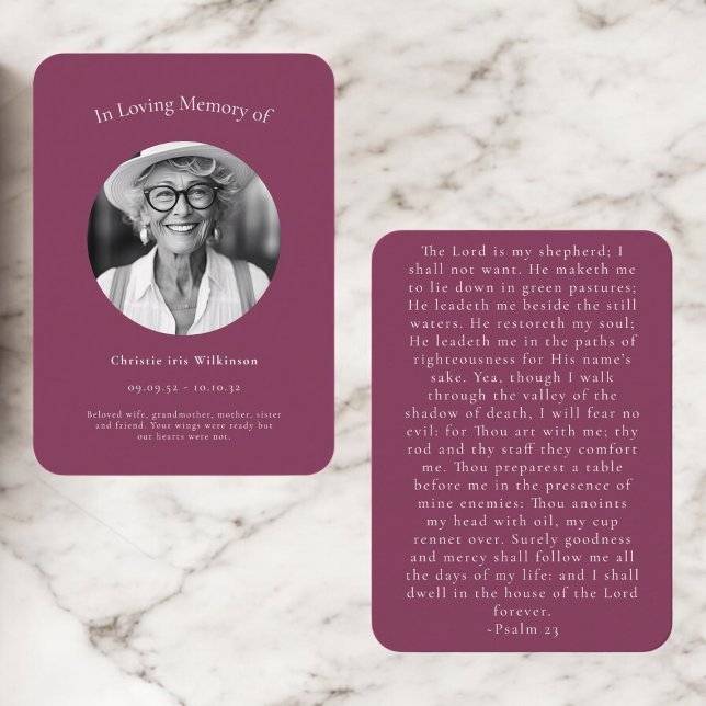 Cartão De Informações Maroon Elegant Psalm 23 Funeral Remembrance (Criador carregado)
