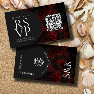 Cartão De Informações Maroon Elegant QR Code RSVP Muçulmano Website de C