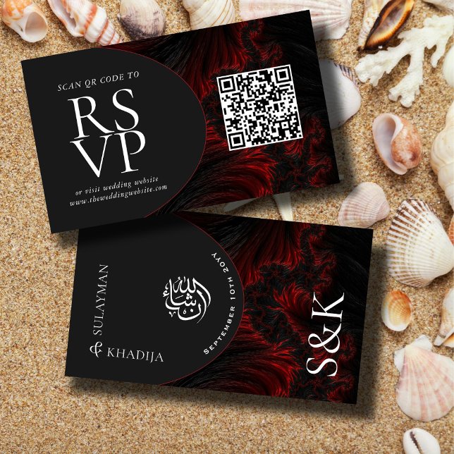 Cartão De Informações Maroon Elegant QR Code RSVP Muçulmano Website de C (Criador carregado)