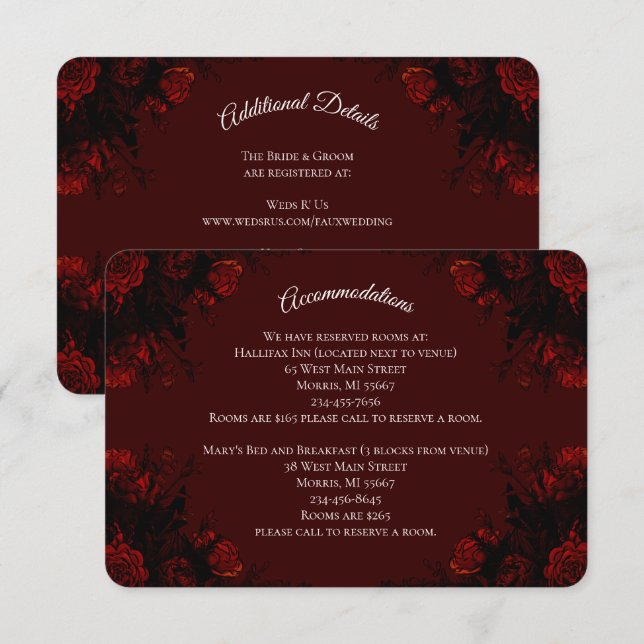 Cartão De Informações Maroon Floral Elegant Wedding (Frente/Verso)