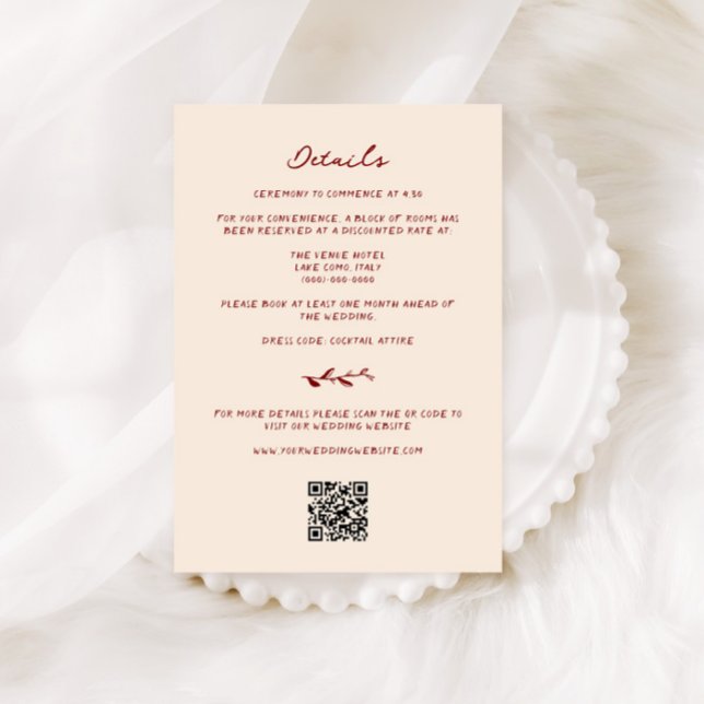 Cartão De Informações Maroon Mão Desenhada Detalhes do Casamento (Criador carregado)