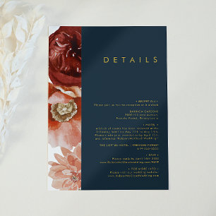 Cartão De Informações Marsala Autumn Floral Detalhes do Marinho