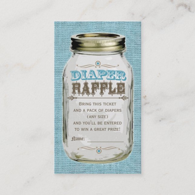 Cartão De Informações Mason Jar Baby Boy Blue Fralda Raffle Ticket (Frente)