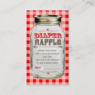 Cartão De Informações Mason Jar Baby Red Gingham Fralda Raffle Ticket