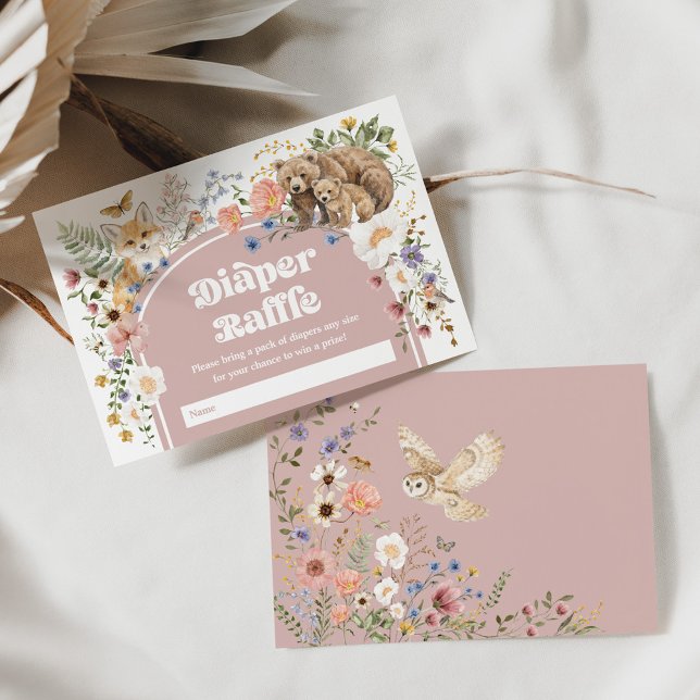 Cartão De Informações Maternal Flor Silvestre Rosa Diaper Raffle Bebê (Criador carregado)