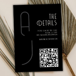 Cartão De Informações  Matte Monogram Minimal Qr Code Wedding Black 