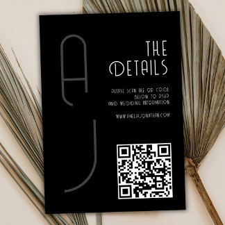Cartão De Informações Matte Monogram Minimal Qr Code Wedding Black