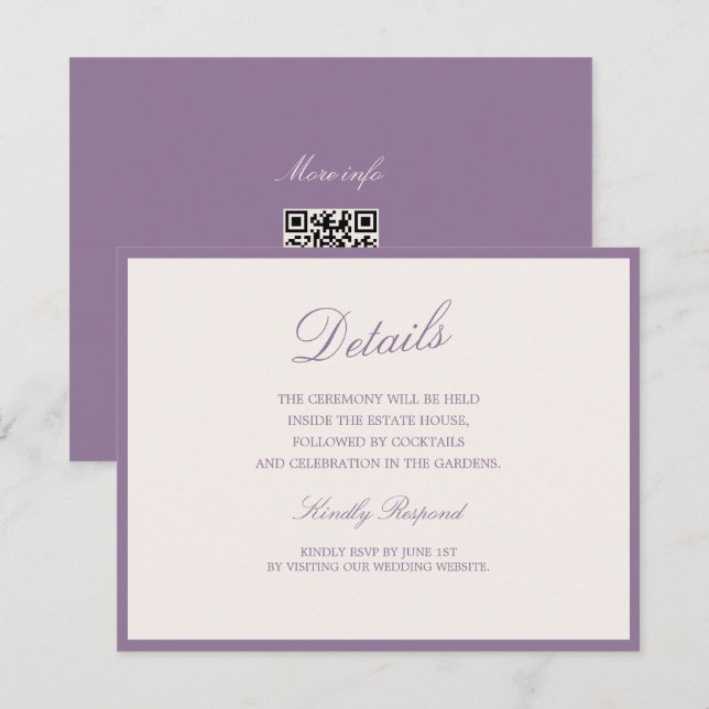 Cartão De Informações Mauve Garden Wedding QR Details Card (Frente/Verso)