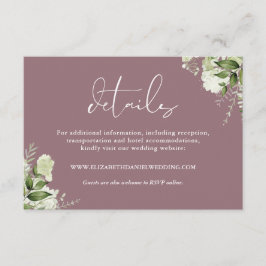Cartão De Informações Mauve Greenery Floral Elegante Detalhes do Casamen