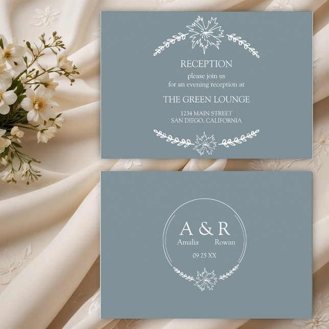 Cartão De Informações Meadow Flowers, Recepção de casamento Cinza Azul (Criador carregado)