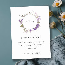 Cartão De Informações Meadow Lilac Floral Wreath Wedding Gift Registry