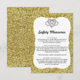 Cartão De Informações Medidas de Segurança do Coração de Glitter Dourado