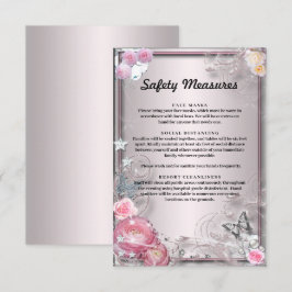 Cartão De Informações Medidas De Segurança Florais E Borboletas Rosa