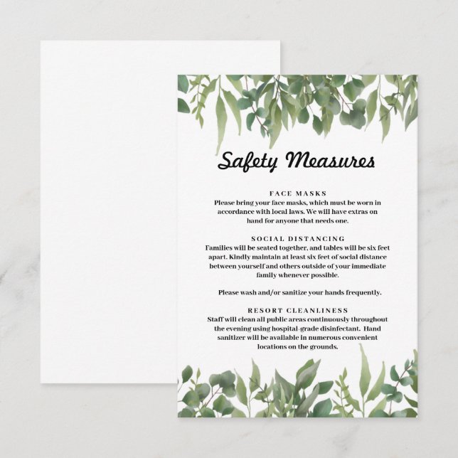 Cartão De Informações Medidas de Segurança para Folhagens e Vegetação Ve (Frente/Verso)