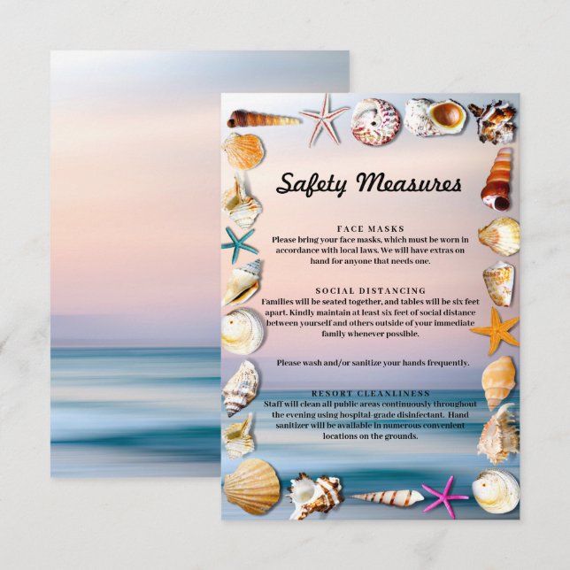 Cartão De Informações Medidas de Segurança para Praias de Areia Tropical (Frente/Verso)