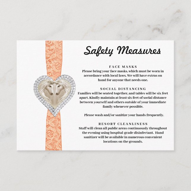 Cartão De Informações Medidas de Segurança Unicórnio Laranja Renda (Frente)