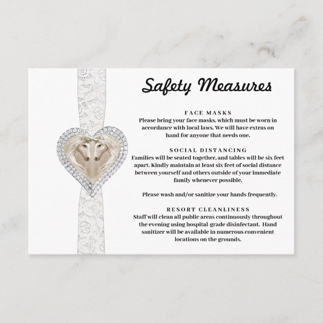 Cartão De Informações Medidas de Segurança Unicórnio Renda Branca (Frente)