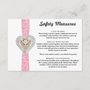 Cartão De Informações Medidas de Segurança Unicórnio Rosa de Renda