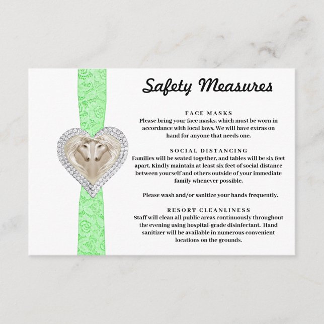 Cartão De Informações Medidas de Segurança Unicórnio Verde com Renda (Frente)