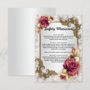 Cartão De Informações Medidas Elegantes De Segurança Rosa vermelha