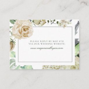 Cartão De Informações Megan White Roses Greenery Wedding Website RSVP