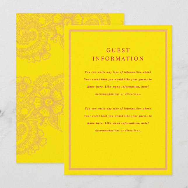 Cartão De Informações Mehndi Wedding Insert (Frente/Verso)