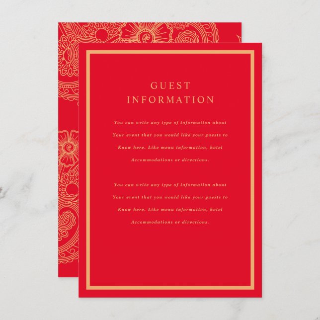 Cartão De Informações Mehndi Wedding Insert (Frente/Verso)