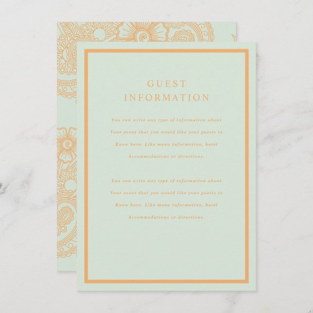 Cartão De Informações Mehndi Wedding Insert (Frente/Verso)