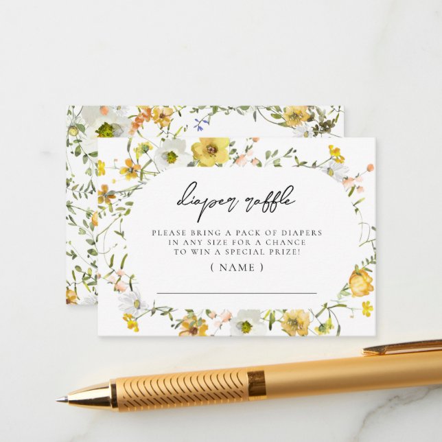 Cartão De Informações Mel Abelha Amarela Fralda Floral Raffle (Frente/Verso In Situ)