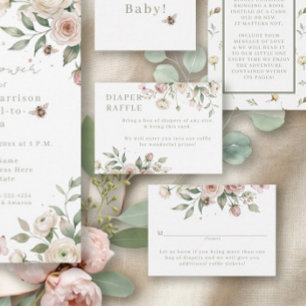 Cartão De Informações Menina Bebê para Abelha Floral Marfim Diaper Raffl