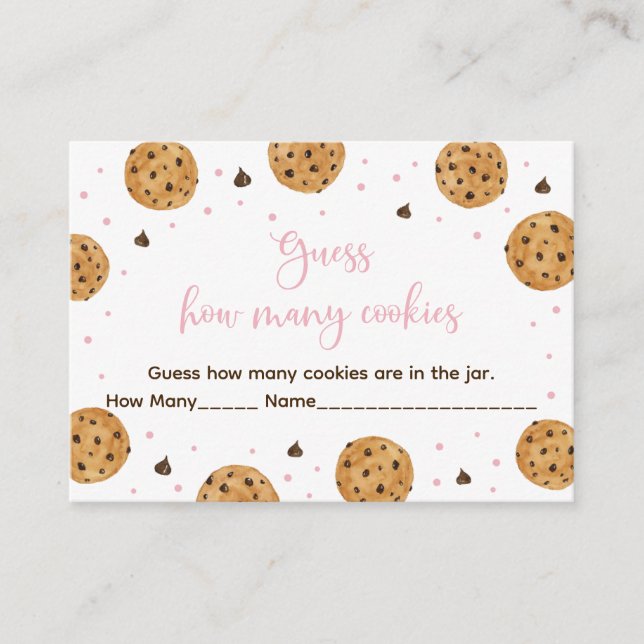Cartão De Informações Menina Rosa-Cookie Adivinha Quantos Jogo (Frente)