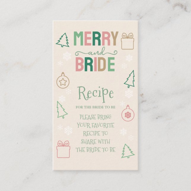 Cartão De Informações Merry & Bride Christmas Bridal Shower Recipe (Frente)