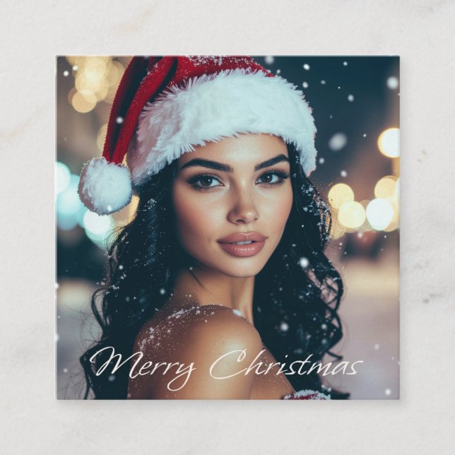 Cartão De Informações Merry Christmas - Santa Girl (Frente)