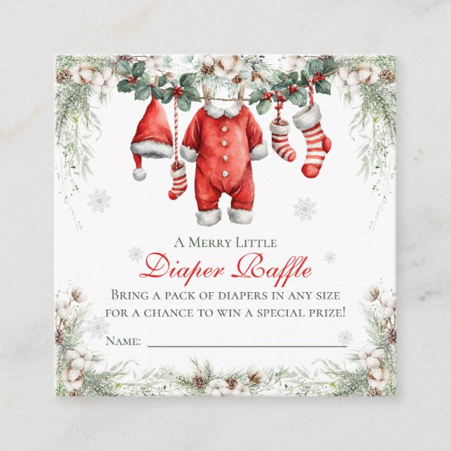 Cartão De Informações Merry Little Baby Shower Diaper Raffle (Frente)