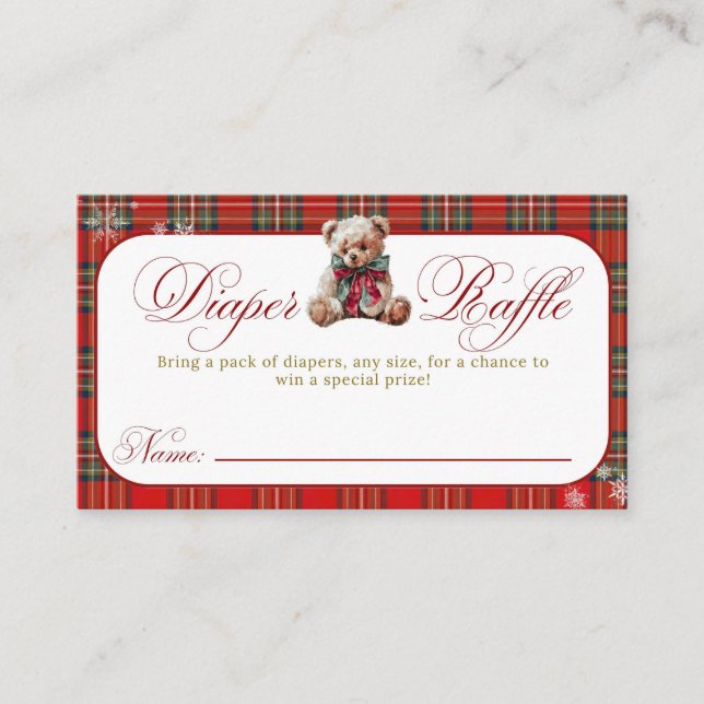 Cartão De Informações Merry Little Red Bow Christmas Plaid Diaper Raffle (Frente)