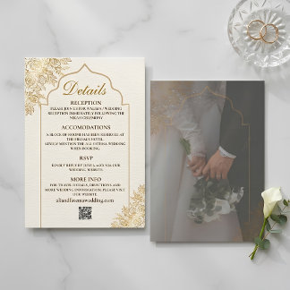 Cartão De Informações Mesquita Floral Dourada Elegância Muçulmana
