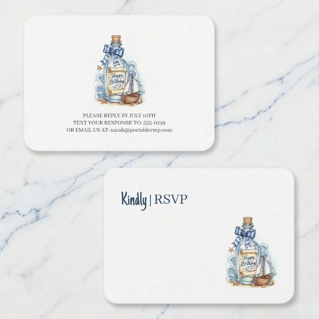 Cartão De Informações Message In Bottle Sailboat Birthday RSVP (Sail away with a heartfelt thank you.)