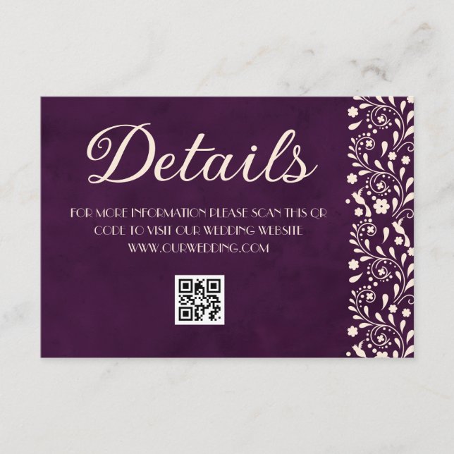 Cartão De Informações Mexican Purple Wedding Details QR code (Frente)