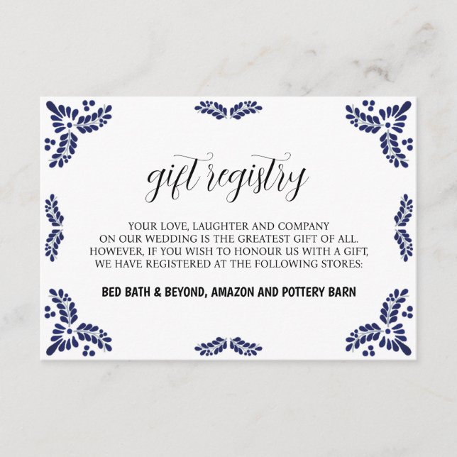 Cartão De Informações Mexican Talavera Black Floral Minimalist Wedding (Frente)